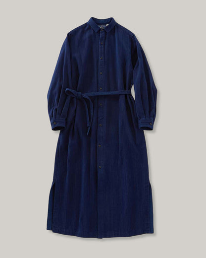 BLUE BLUE JAPAN WOMENS KASEZOME SASHIKO SHIRT DRESS - INDIGO