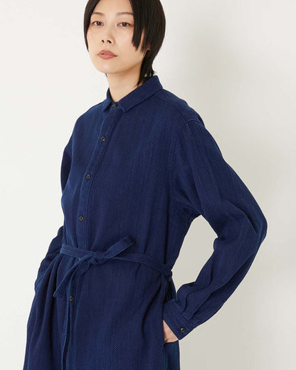 BLUE BLUE JAPAN WOMENS KASEZOME SASHIKO SHIRT DRESS - INDIGO