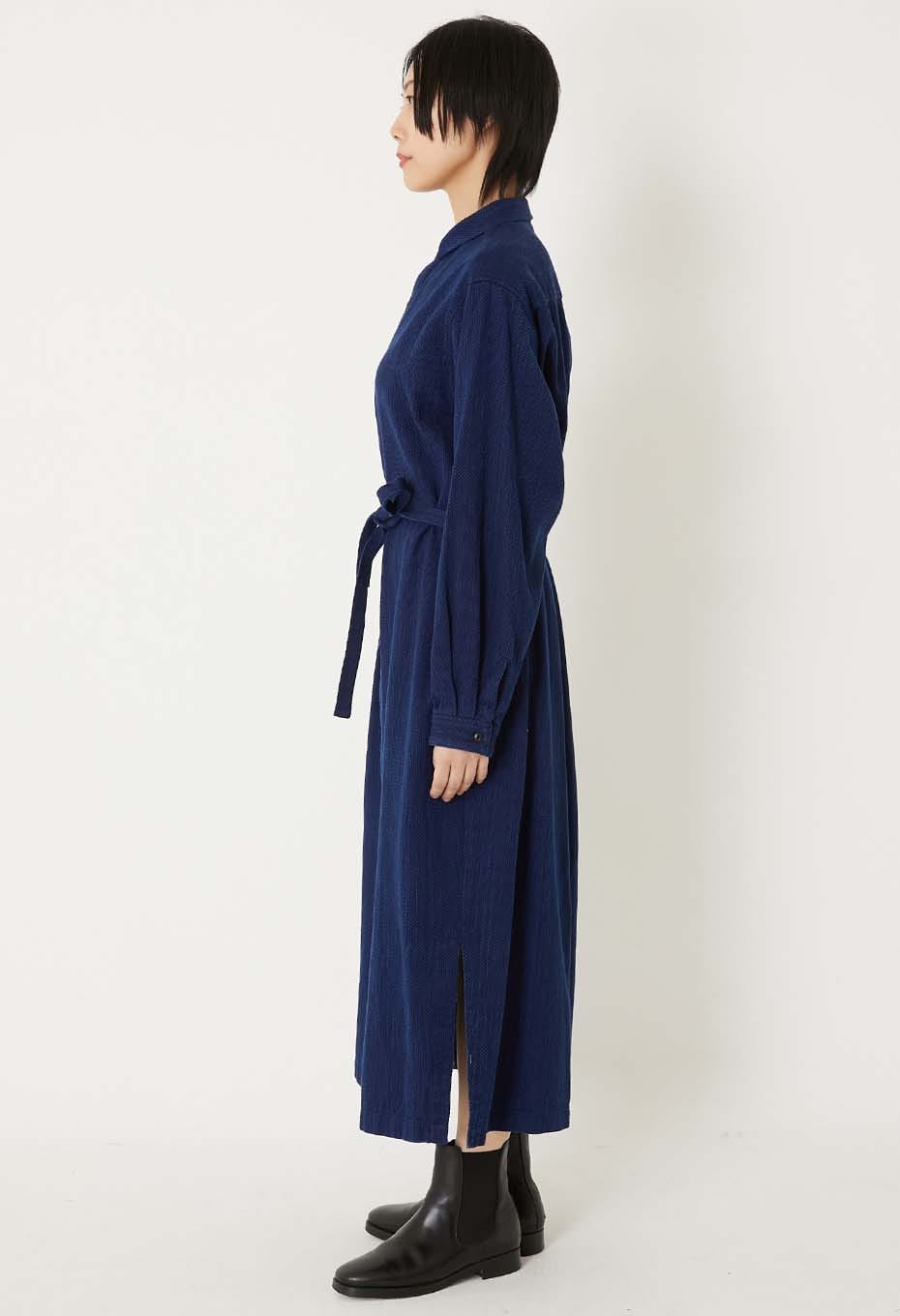 BLUE BLUE JAPAN WOMENS KASEZOME SASHIKO SHIRT DRESS - INDIGO