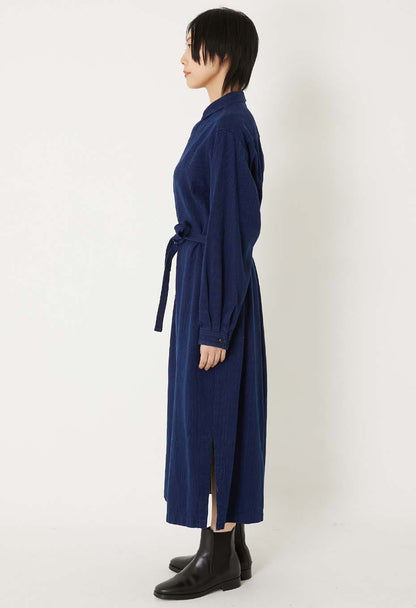 BLUE BLUE JAPAN WOMENS KASEZOME SASHIKO SHIRT DRESS - INDIGO