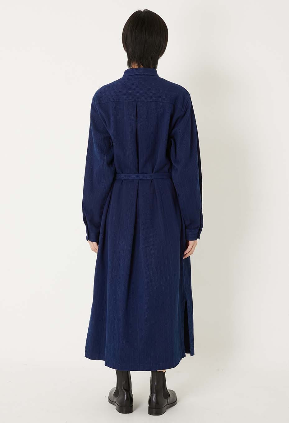 BLUE BLUE JAPAN WOMENS KASEZOME SASHIKO SHIRT DRESS - INDIGO