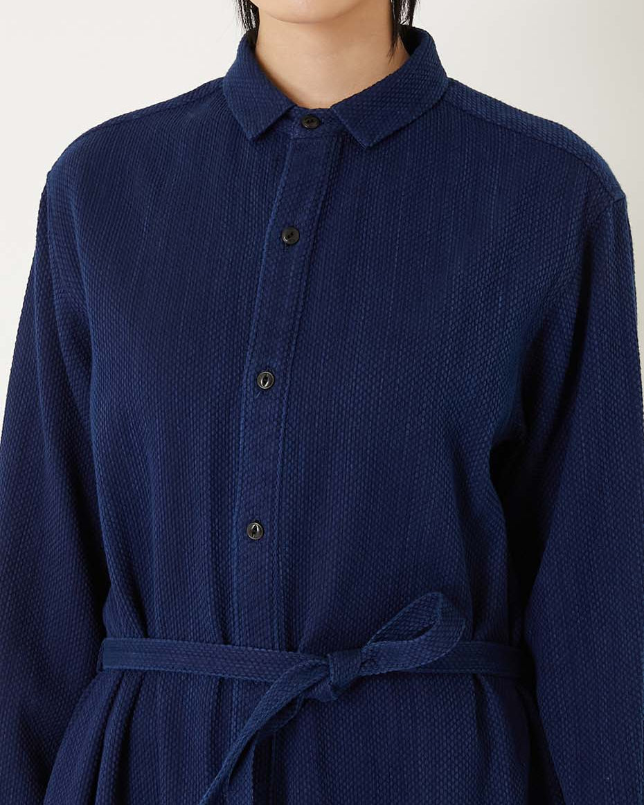 BLUE BLUE JAPAN WOMENS KASEZOME SASHIKO SHIRT DRESS - INDIGO