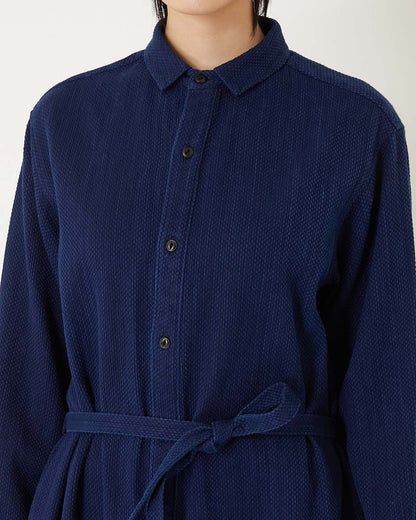BLUE BLUE JAPAN WOMENS KASEZOME SASHIKO SHIRT DRESS - INDIGO