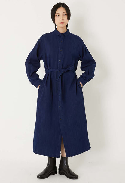 BLUE BLUE JAPAN WOMENS KASEZOME SASHIKO SHIRT DRESS - INDIGO