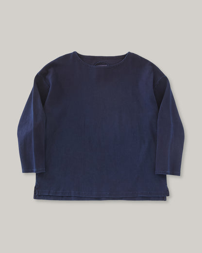 BLUE BLUE JAPAN SLUB COTTON RIB INDIGO HAND DYED BOAT NECK TEE