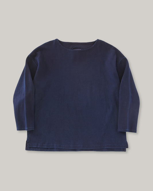 BLUE BLUE JAPAN SLUB COTTON RIB INDIGO HAND DYED BOAT NECK TEE