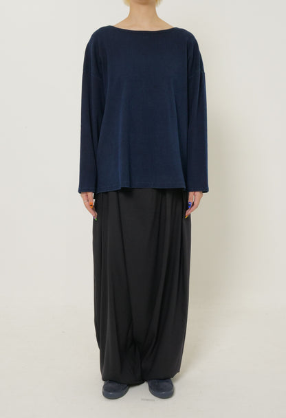 BLUE BLUE JAPAN SLUB COTTON RIB INDIGO HAND DYED BOAT NECK TEE