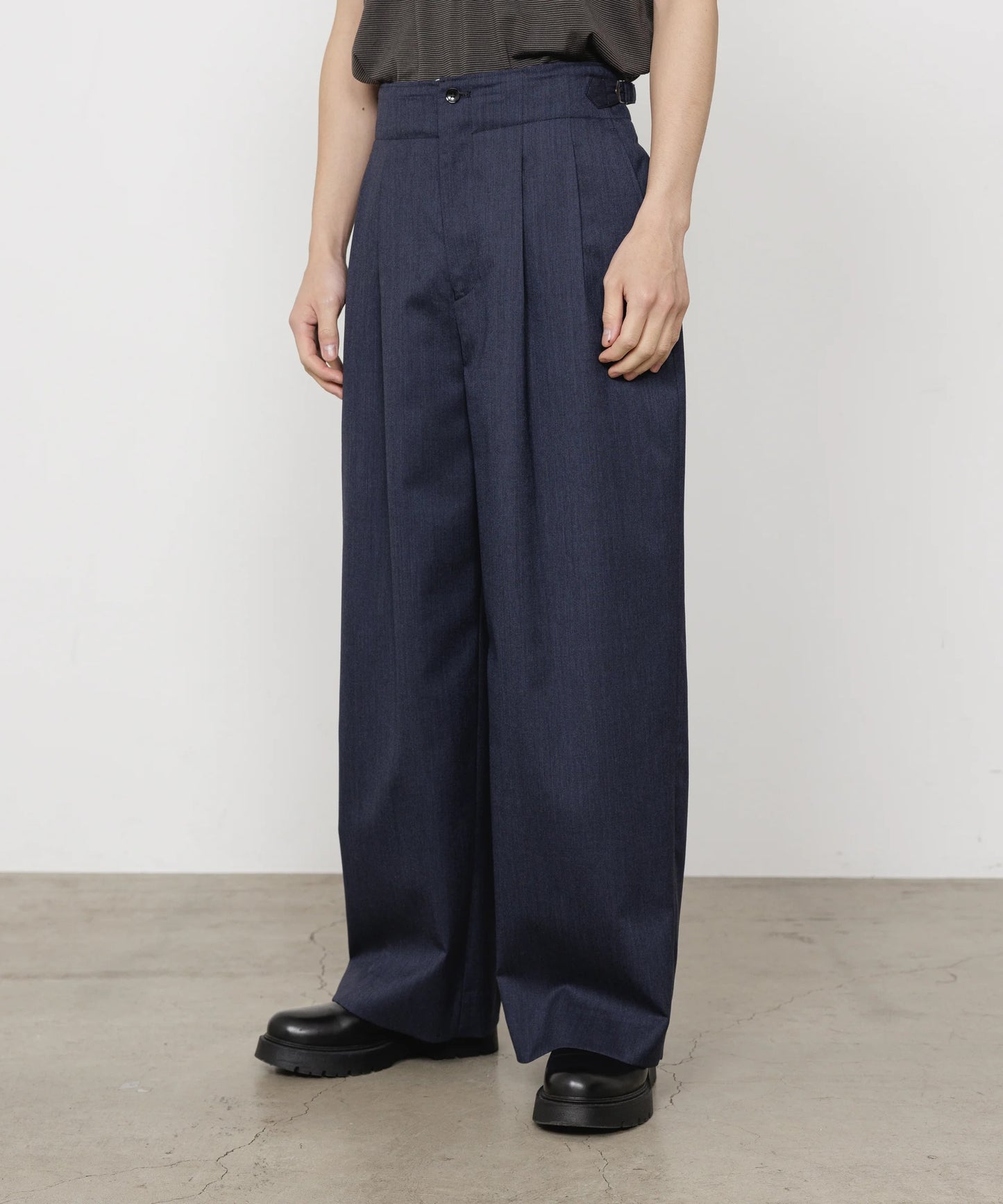 MARKA TROPICAL MELANGE TWO TUCK MILITARY TROUSERS - DARK NAVY
