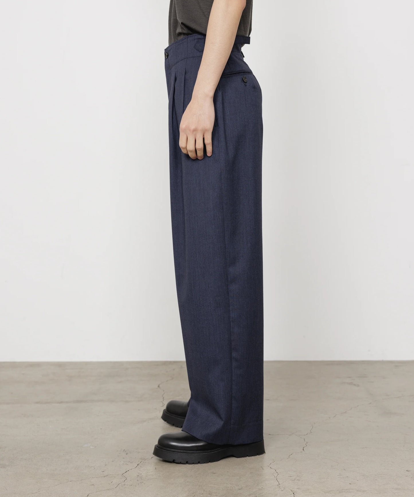MARKA TROPICAL MELANGE TWO TUCK MILITARY TROUSERS - DARK NAVY