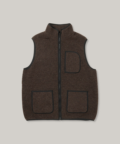 SNOW PEAK RECYCLED WOOL BOA VEST - DARK BROWN