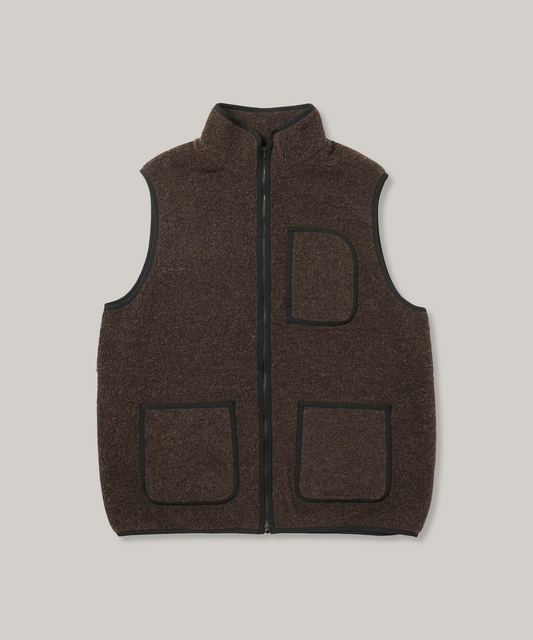 SNOW PEAK RECYCLED WOOL BOA VEST - DARK BROWN