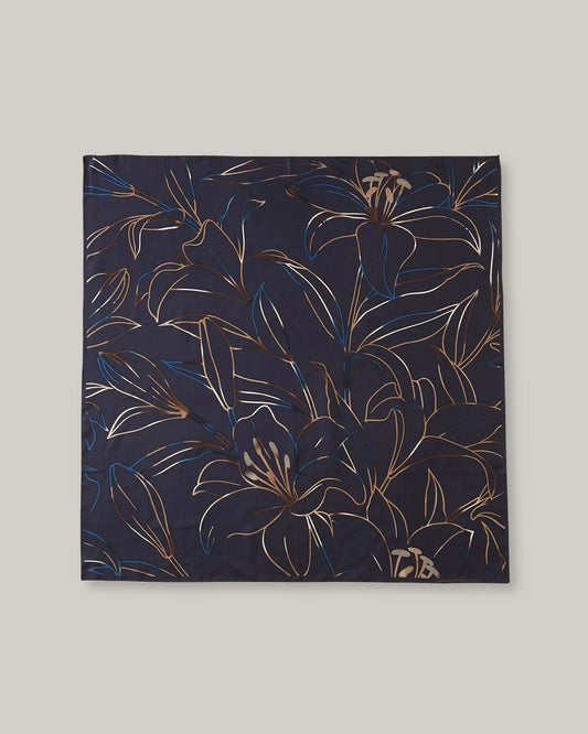 BLUE BLUE JAPAN CASABLANCA LILY LARGE SILK SCARF - DARK NAVY