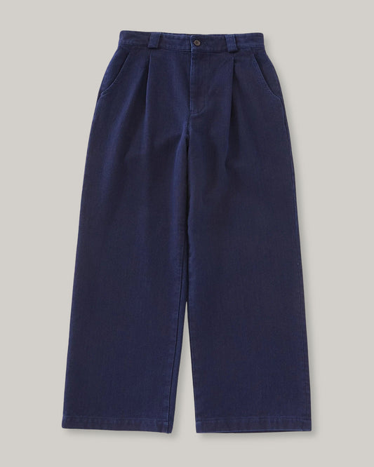 BLUE BLUE JAPAN PURE INDIGO DOUBLECLOTH SASHIKO TUCKED WIDE PANTS