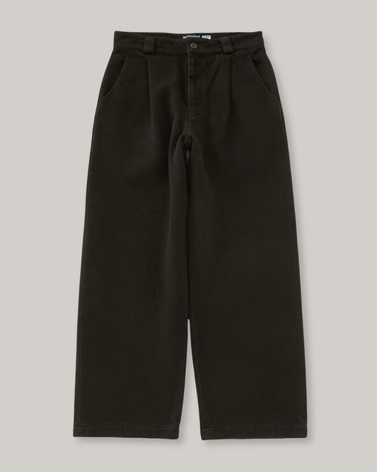 BLUE BLUE JAPAN DARK BLACK DOUBLECLOTH SASHIKO TUCKED WIDE PANTS - BLACK
