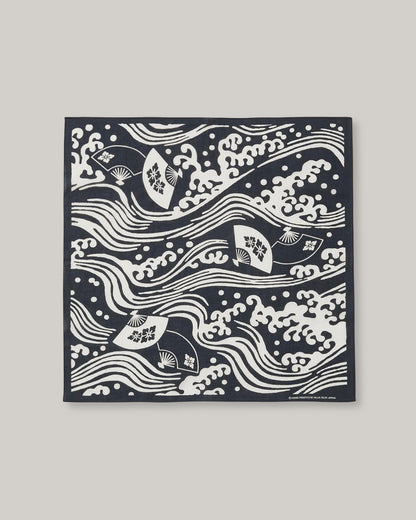 BLUE BLUE JAPAN WAVE AND FAN BANDANA - NAVY