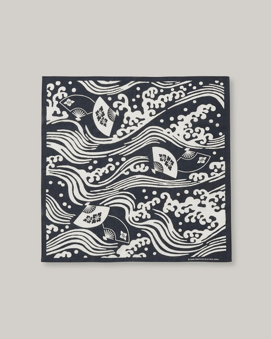 BLUE BLUE JAPAN WAVE AND FAN BANDANA - NAVY