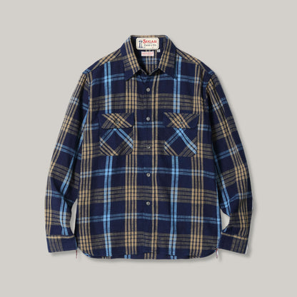 SUGAR CANE FICTION ROMANCE 6.2oz. INDIGO CHECK WORK SHIRT