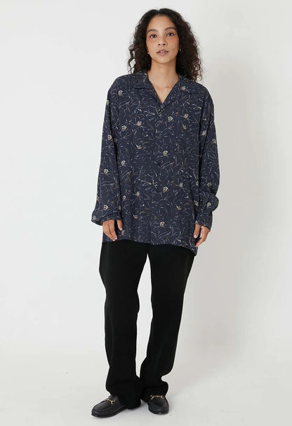 BLUE BLUE JAPAN RAYON ET CASABLANCA LILY LS SHIRT - DARK NAVY