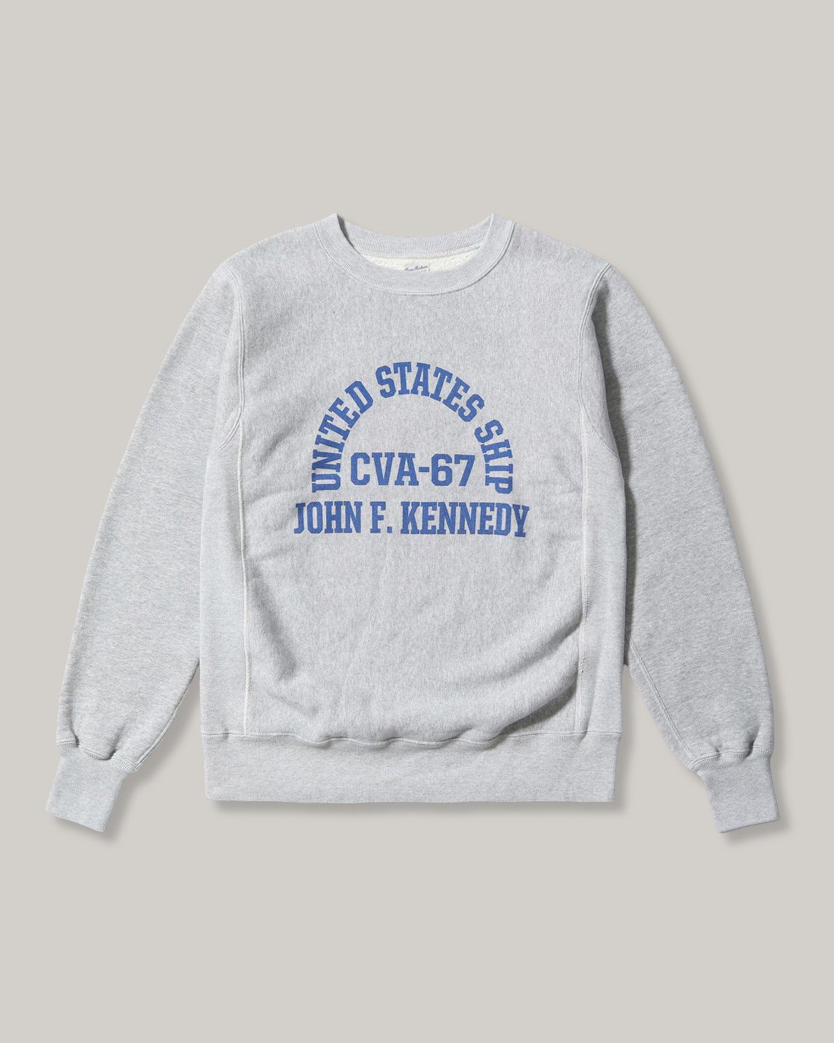 BUZZ RICKSON HORIZONTAL KNITTING SWEAT SHIRT “CVA-67 J.F. KENNEDY” - HEATHER GREY
