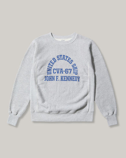 BUZZ RICKSON HORIZONTAL KNITTING SWEAT SHIRT “CVA-67 J.F. KENNEDY” - HEATHER GREY