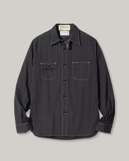 SUGAR CANE FICTION ROMANCE 8.5oz. WABASH STRIPE WORK SHIRT - BLACK