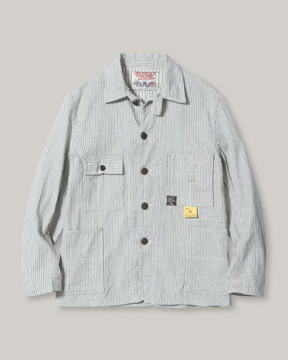 SUGAR CANE 'FICTION ROMANCE' 8oz. INDIGO STRIPE WORK COAT - OFF WHITE