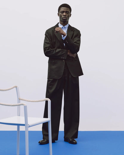 MARKAWARE  WOOL GABARDINE TRIPLE PLEATED EASY TROUSERS - BLACK