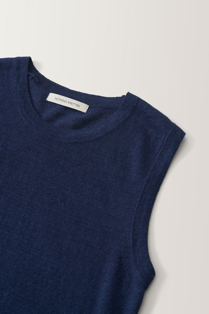 NOTHNG WRITTEN ROLA LINEN SLEEVELESS - NAVY