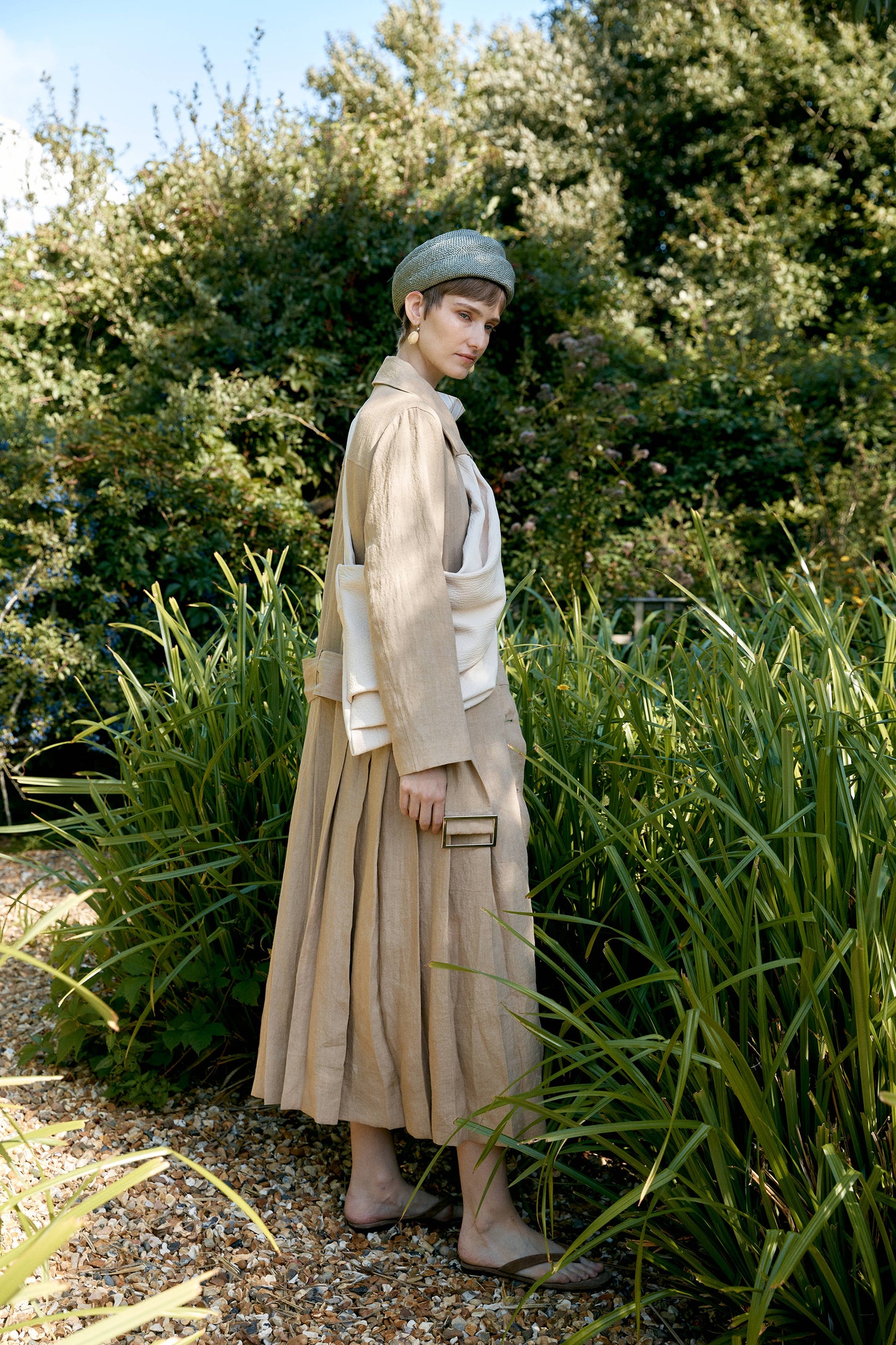 CAWLEY STRETCH WRINKLE LEATHER PLEATED CROSSBODY BAG - IVORY