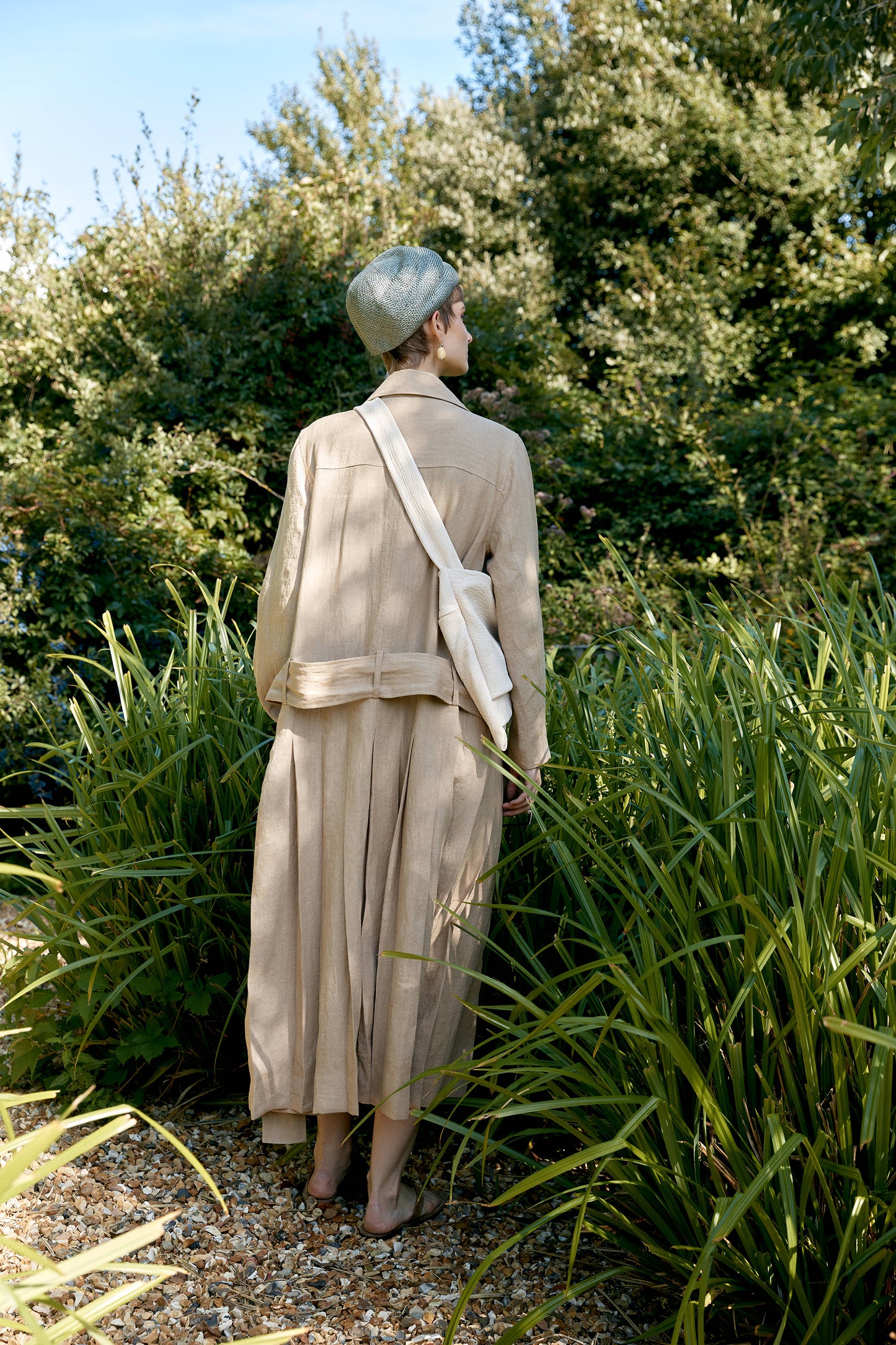 CAWLEY STRETCH WRINKLE LEATHER PLEATED CROSSBODY BAG - IVORY