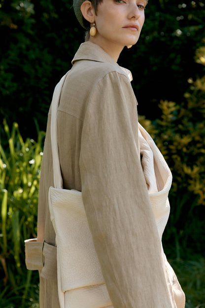 CAWLEY STRETCH WRINKLE LEATHER PLEATED CROSSBODY BAG - IVORY