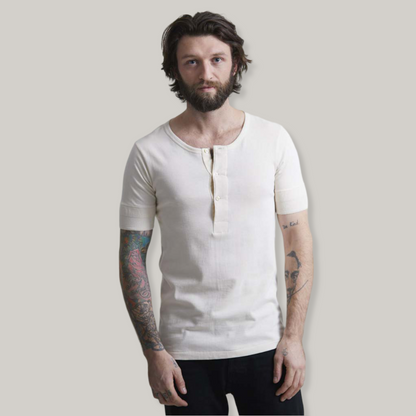 MERZ B SCHWANEN 207 SHORT SLEEVED HENLEY SHIRT -  NATURE