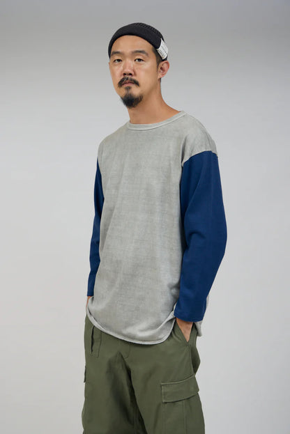NIGEL CABOURN MAINLINE 7.8oz BASEBALL SHIRT - IVORY/ GREEN
