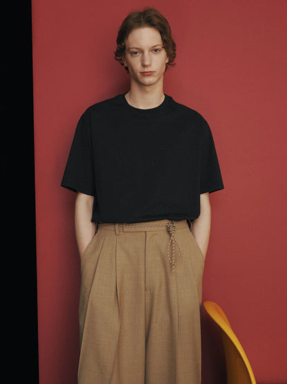 MARKA DOUBLE PLEATED BAGGY TROUSERS - BEIGE