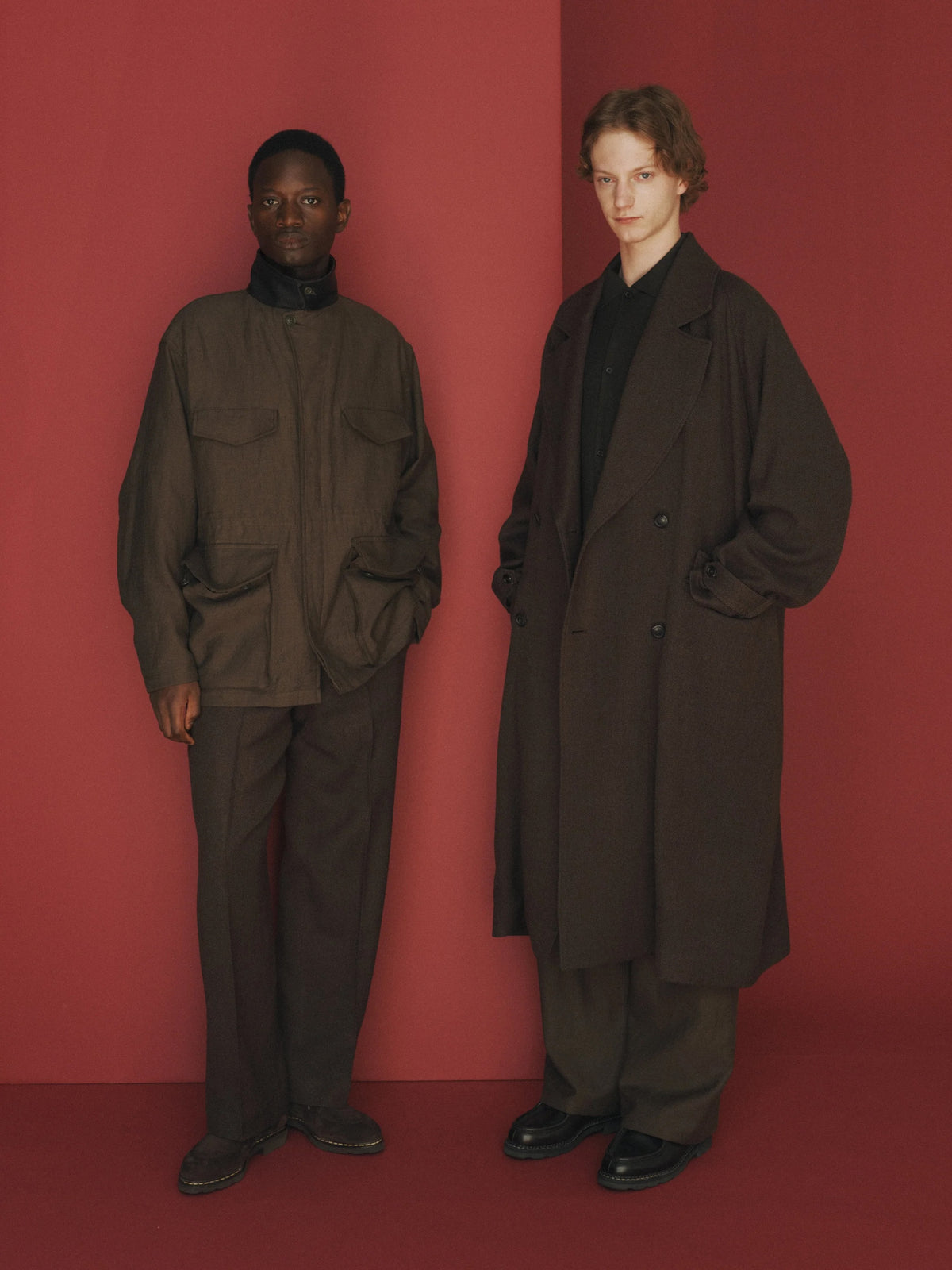 MARKA WOOL SERGE GREAT COAT - BROWN BIRD'S EYE