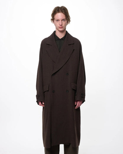MARKA WOOL SERGE GREAT COAT - BROWN BIRD'S EYE