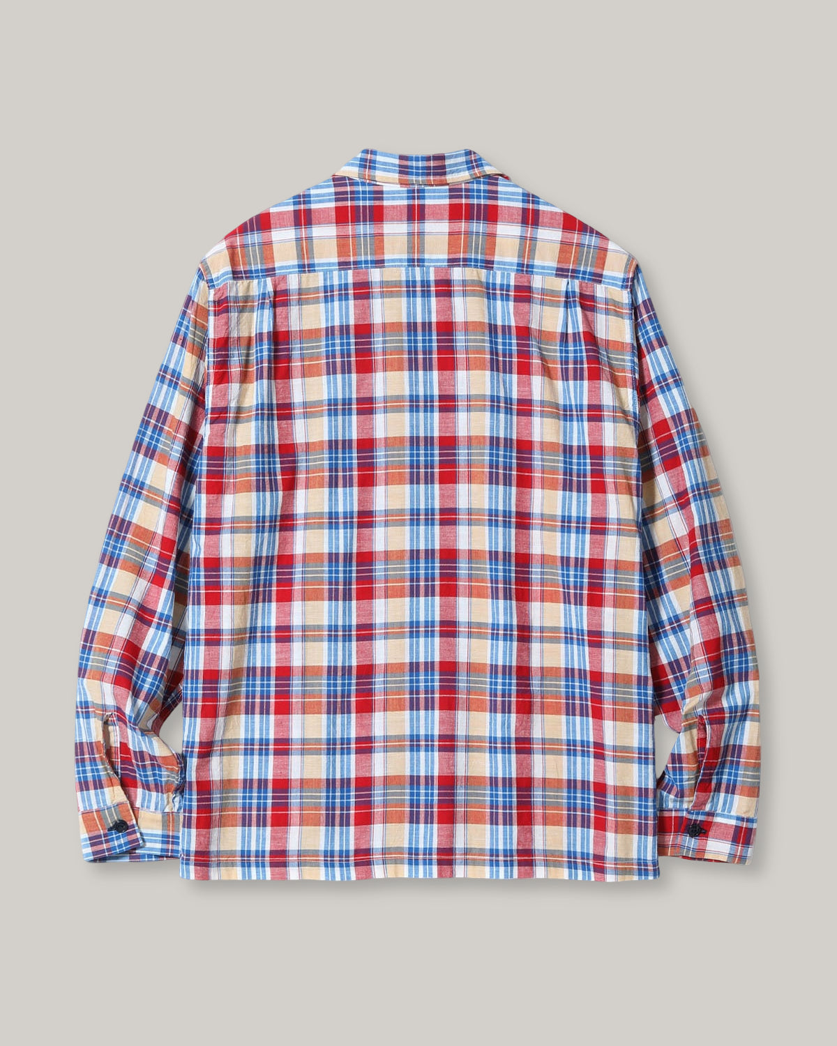 SUGAR CANE MADRAS CHECK OPEN NECK SHIRT - OFF WHITE
