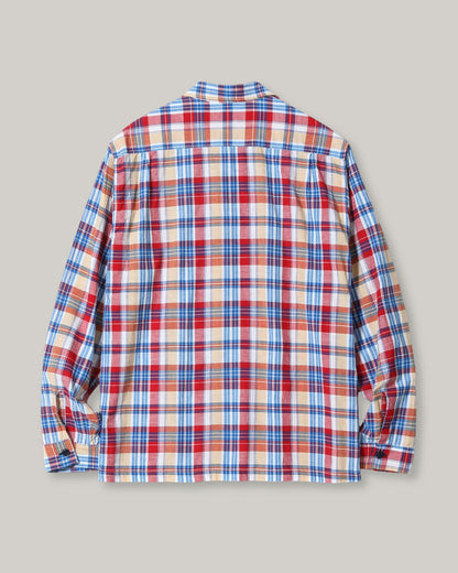 SUGAR CANE MADRAS CHECK OPEN NECK SHIRT - OFF WHITE