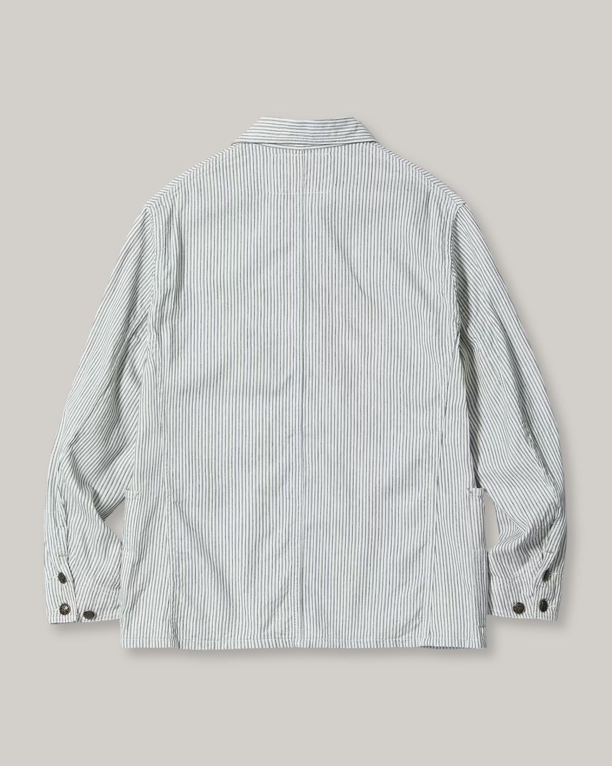 SUGAR CANE 'FICTION ROMANCE' 8oz. INDIGO STRIPE WORK COAT - OFF WHITE
