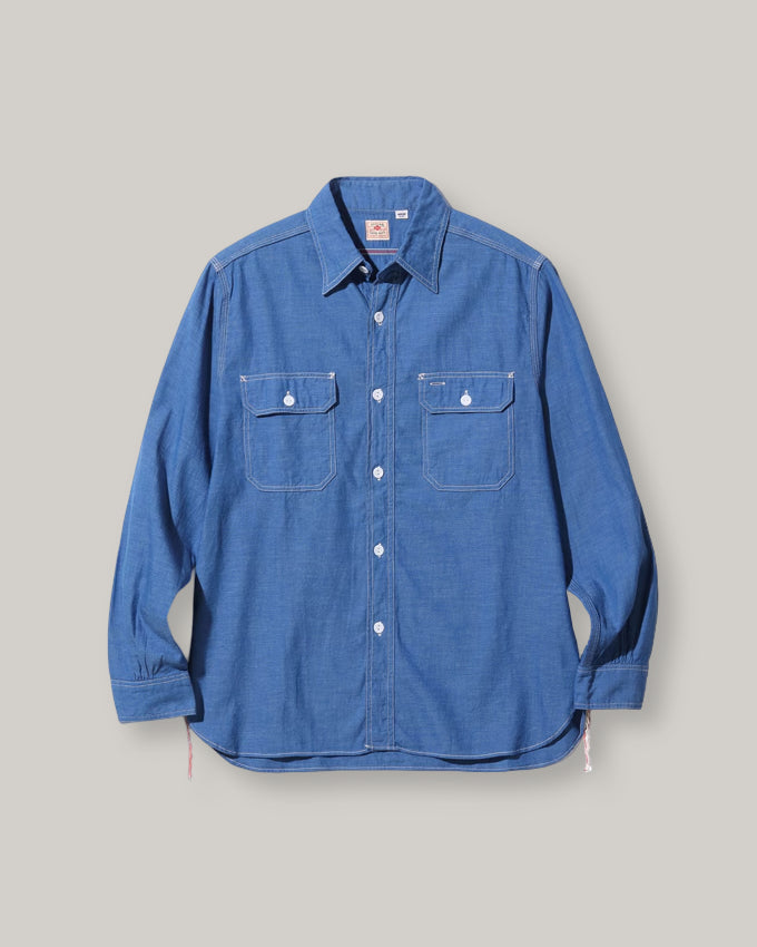 SUGAR CANE VAT DYE CHAMBRAY WORK SHIRT - INDIGO