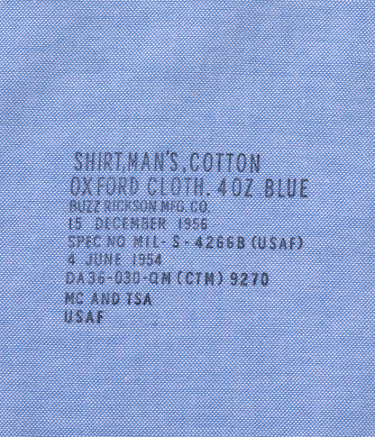 BUZZ RICKSON 4OZ COTTON OXFORD CLOTH SHIRT - BLUE