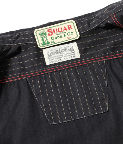 SUGAR CANE FICTION ROMANCE 8.5oz. WABASH STRIPE WORK SHIRT - BLACK