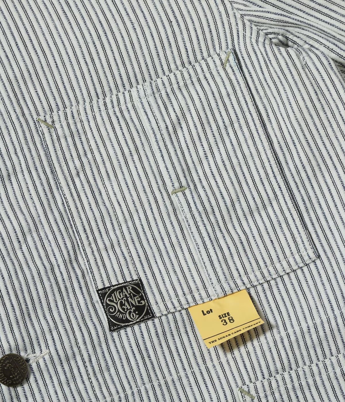 SUGAR CANE 'FICTION ROMANCE' 8oz. INDIGO STRIPE WORK COAT - OFF WHITE