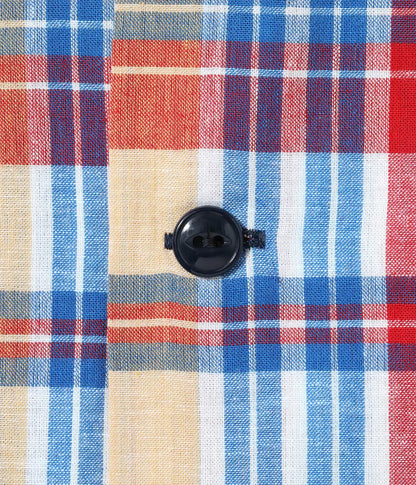 SUGAR CANE MADRAS CHECK OPEN NECK SHIRT - OFF WHITE