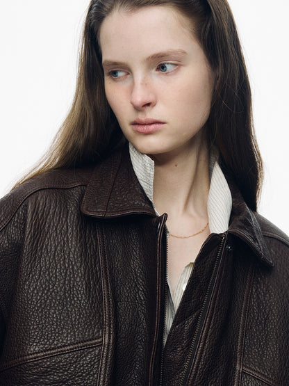 NOTHING WRITTEN LAMBSKIN BOMBER - BROWN