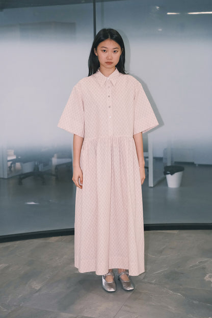 WORK WORKS OVERSIZED GATHERED PULLOVER DRESS - NAVY TEXTURED