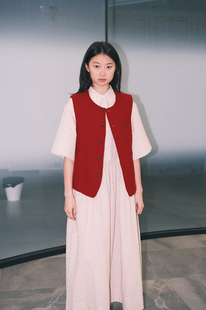 WORK WORKS OVERSIZED GATHERED PULLOVER DRESS - RED TEXTURED