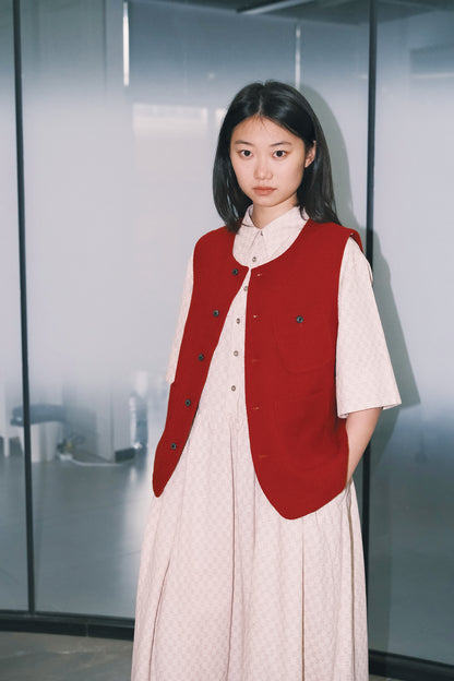 WORK WORKS OVERSIZED GATHERED PULLOVER DRESS - RED TEXTURED