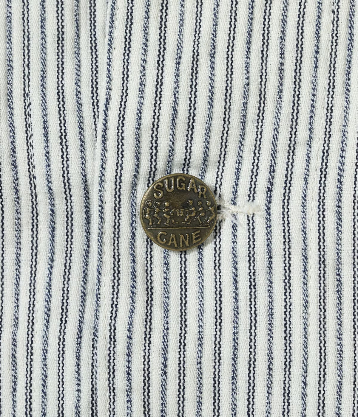 SUGAR CANE 'FICTION ROMANCE' 8oz. INDIGO STRIPE WORK COAT - OFF WHITE