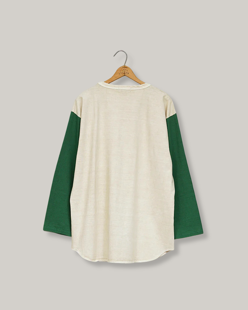 NIGEL CABOURN MAINLINE 7.8oz BASEBALL SHIRT - IVORY/ GREEN